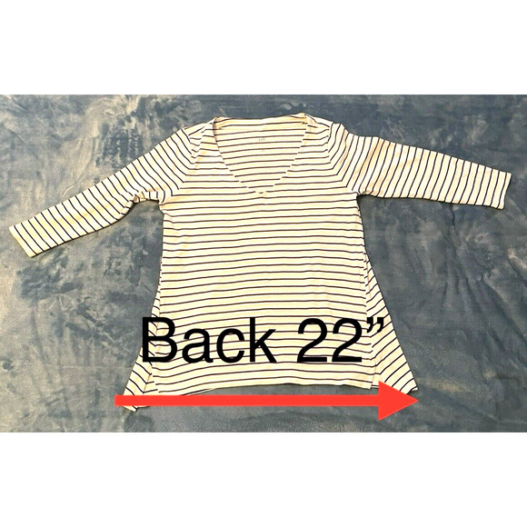 J JILL Petite S Black White Stripe 100% Pima Cotton 3/4 Sleeve V Neck Knit Top - Picture 6 of 7